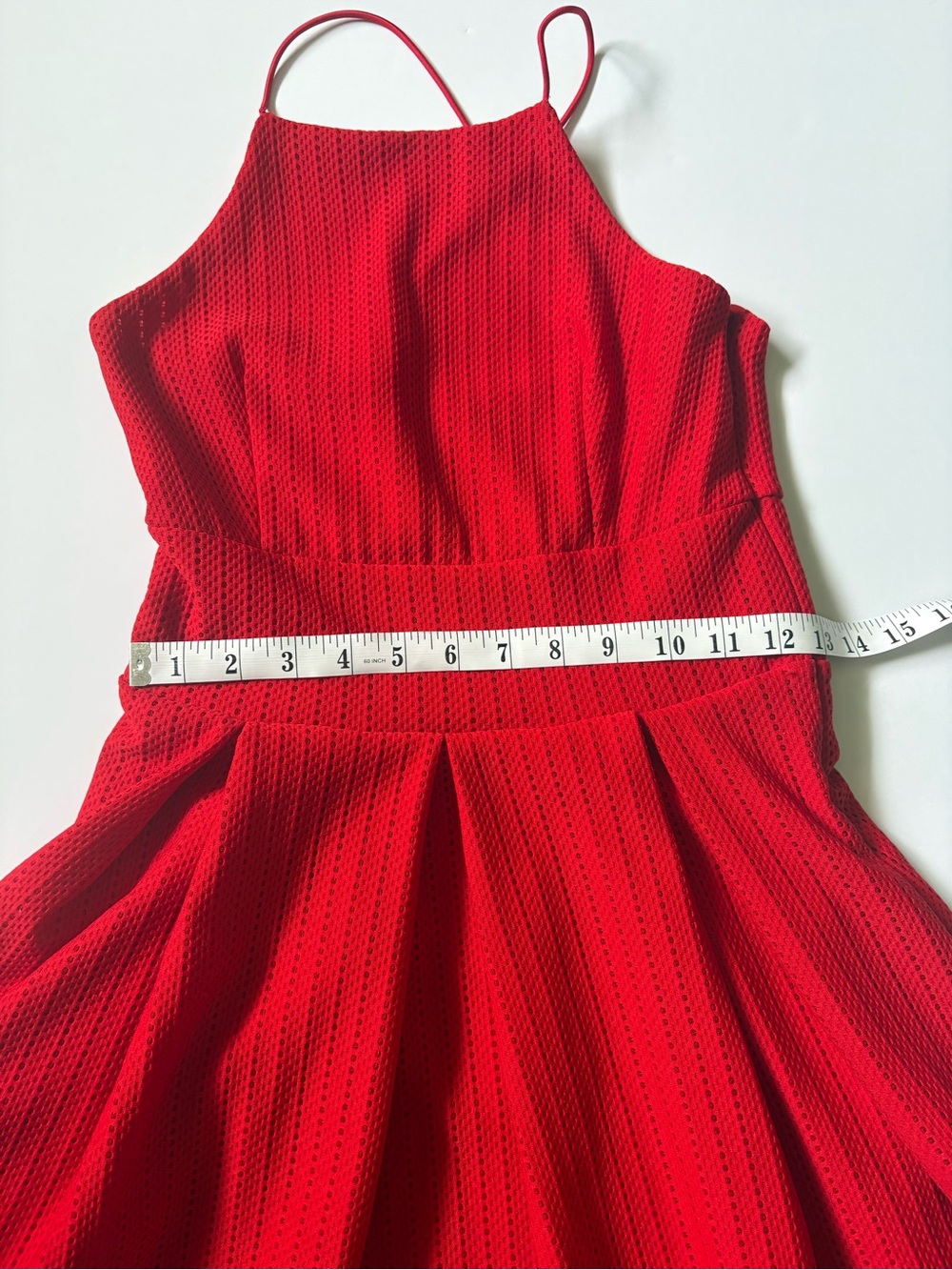 TWIK Simons Red Ribbed Halter Skater Dress Pleated Cutout Hem Sz XS - Picture 13 of 13